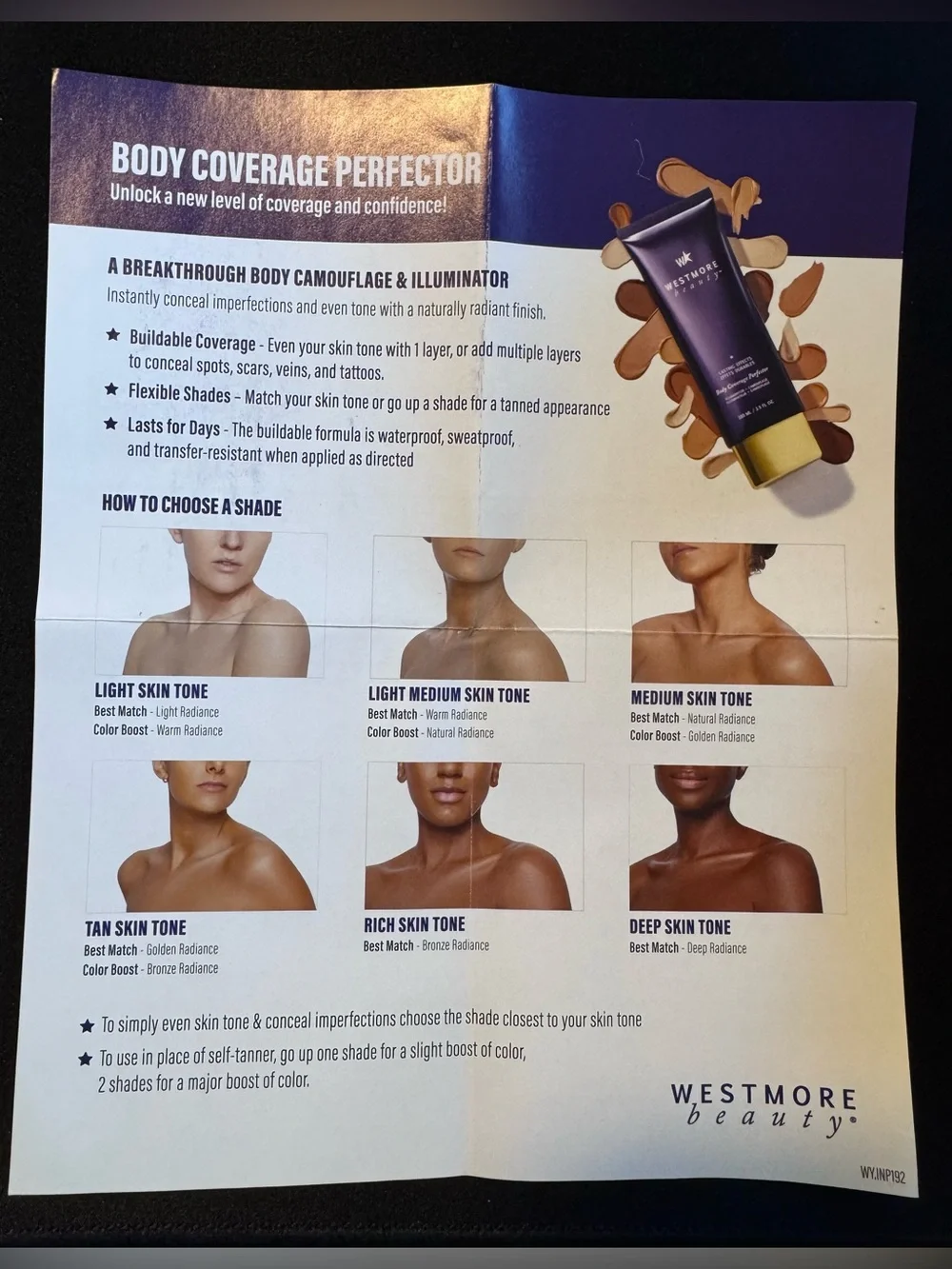 Westmore Beauty Body Coverage Perfector and purple brush- natural radiance tint